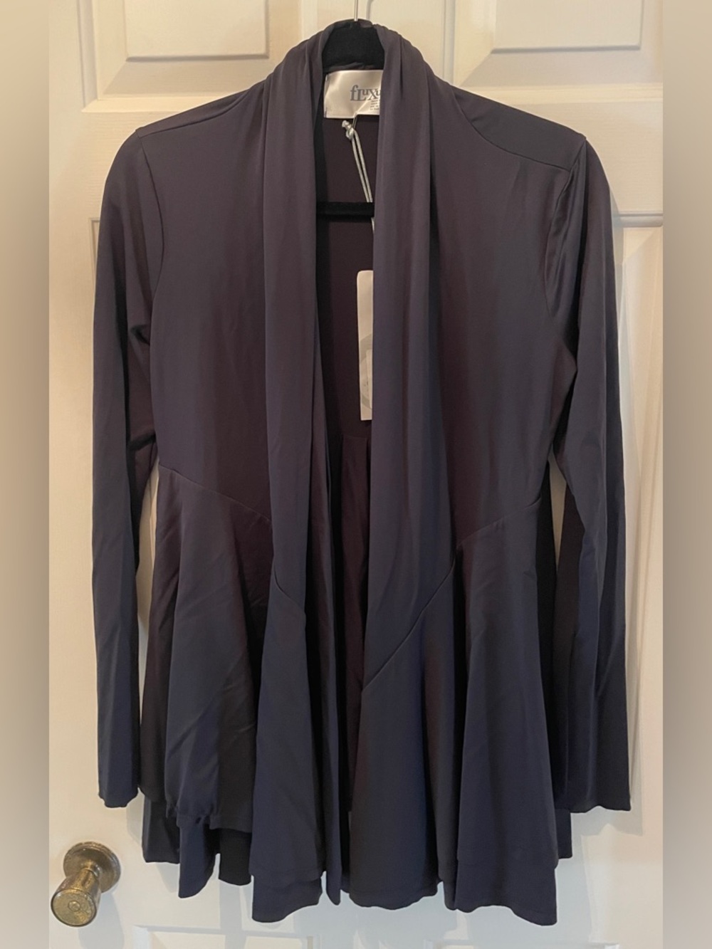 faux wrap draped long sleeve cardigan - black